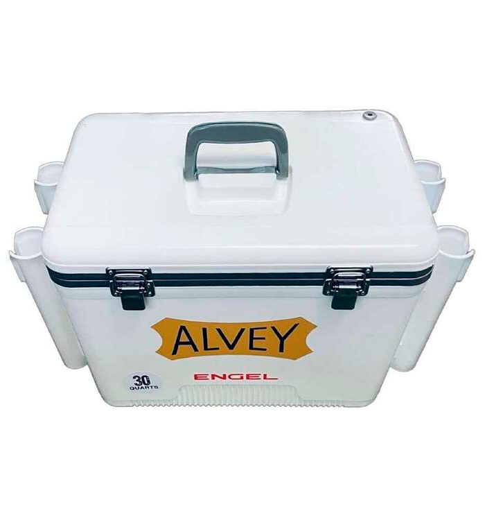 Alvey Engel Cooler Box + Rod Holders White